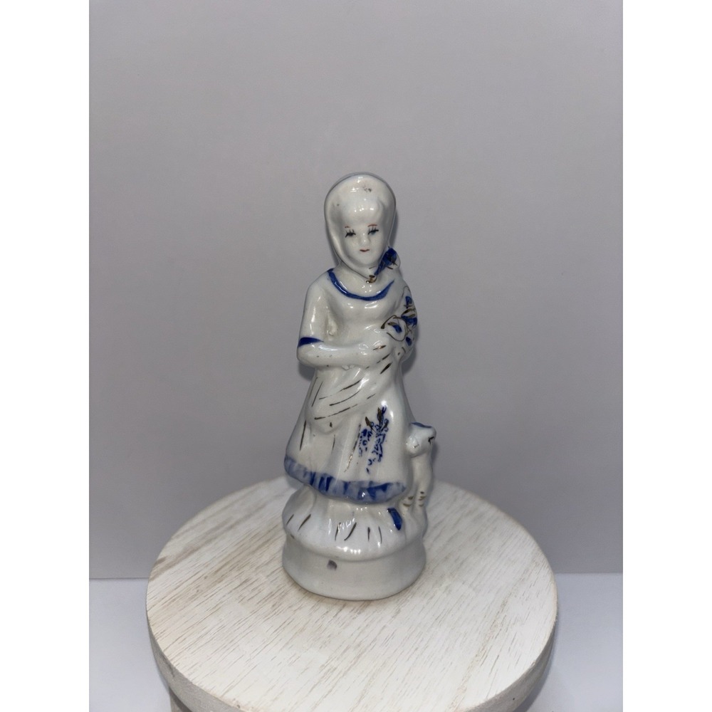 Vintage Delft Blue Porcelain‎ Figurine Colonial Girl With Sheep